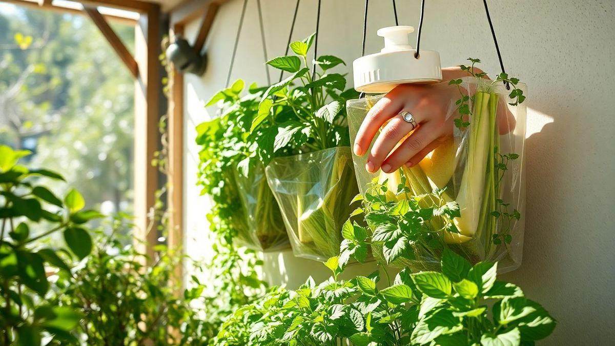 Rega, fertilização e manutenção da horta vertical garrafas recicladas